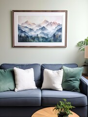 Watercolor Mountain Ranges: Muted Majesty - Framed Print