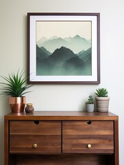 Muted Watercolor Mountain Ranges Framed Print: Bordered Peak Design