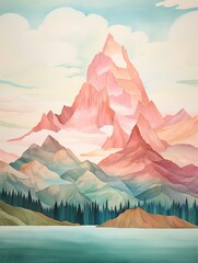 Muted Watercolor Mountain Ranges Island Artwork: Peaks on Islands