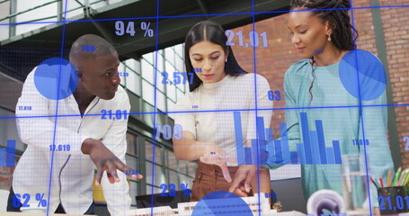 Image of data processing over diverse business people in office