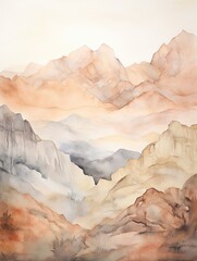 Muted Watercolor Mountain Ranges: Preserved Beauty of National Park Art