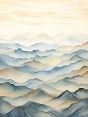 Muted Watercolor Mountain Ranges: Serene Artwork of Nature's Serene Vistas