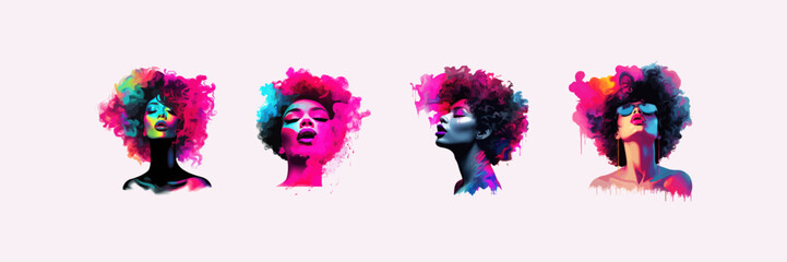 African woman lips in neon colors set. Vector illustration design.