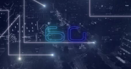 Image of 6g text, cityscape and connections