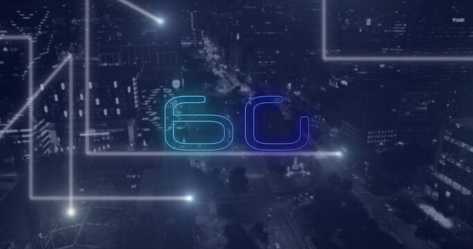Image of 6g text, cityscape and connections