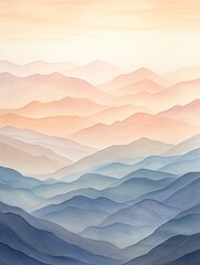 Muted Watercolor Mountain Ranges: Soft Gradient Hills and Rolling Mountains