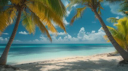 a beautiful sea beach Secluded with palm trees overlooking the sea and ocean.