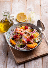 fesh salad with salmon fennel raspberry and orange - 737012128