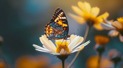 butterfly on flower. Business photo composition, simple business background. Generative AI