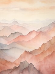Muted Watercolor: Serene Valley Views of Soft Tinted Mountain Ranges