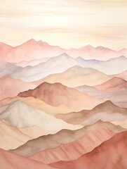 Vintage Muted Watercolor Mountain Ranges: Timeless Mountainscape Painting