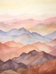 Muted Watercolor Mountain Ranges: Soft Hill Landscape Wall Art