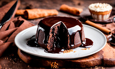 lava cake with chocolate. Selective focus.