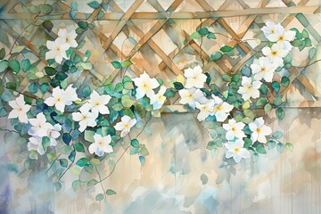 Fototapeta premium close-up view showcases the intricate beauty of the white flowers growing on the fence