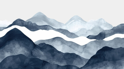 Fototapeta premium Beautiful watercolor painting depicting majestic mountain range. Perfect for adding touch of nature and serenity to any space