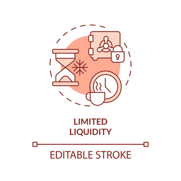 Limited liquidity red concept icon. Peer-to-peer lending. Difficult to buy, sell an asset quickly. Round shape line illustration. Abstract idea. Graphic design. Easy to use in marketing