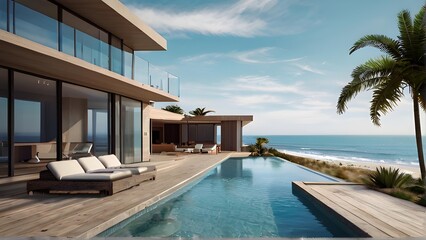 Beautiful luxury modern beach home with backyard swimming pool.