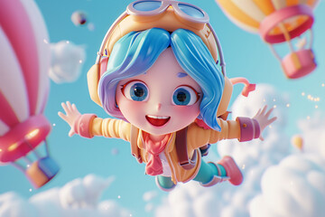 Flying game character background 3d stylish wallpaper illustration	
