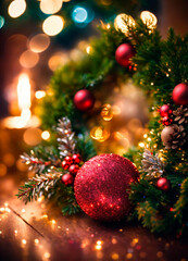 beautiful Christmas wreath on the door. Selective focus.