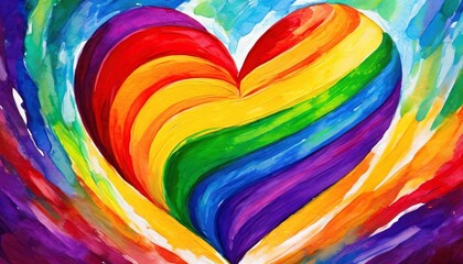 Abstract watercolor illustration of heart in rainbow colors, LGBT