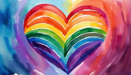 Abstract watercolor illustration of heart in rainbow colors, LGBT - obrazy, fototapety, plakaty