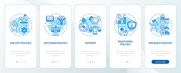 Fototapeta na wymiar Political polarization blue onboarding mobile app screen. Walkthrough 5 steps editable graphic instructions with linear concepts. UI, UX, GUI template. Myriad Pro-Bold, Regular fonts used