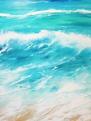 Turquoise Caribbean Shorelines Canvas Print: Azure Ocean Waves Splashing