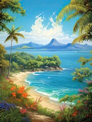 Fototapeta na wymiar Turquoise Caribbean Shorelines - Tropical Paradise Canvas Print Landscape