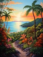 Fototapeta na wymiar Turquoise Caribbean Shorelines: Breathtaking Country Landscape Painting of Rural Shorelines