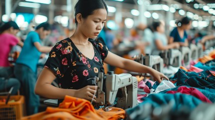 裁縫工場で働くアジア系の女性
