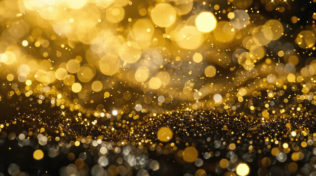 Black and gold background with abundance of lights. This image can be used for various purposes