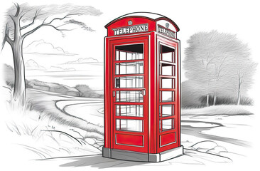 Beautiful watercolor illustration of red London telephone boxes in London, UK.