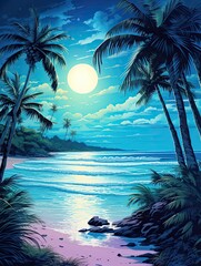 Fototapeta premium Moonlit Caribbean Beach: Turquoise Shorelines under the Moon