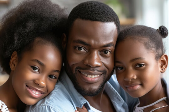 Man and two young girls posing for picture. Perfect for family portraits or capturing special moments.