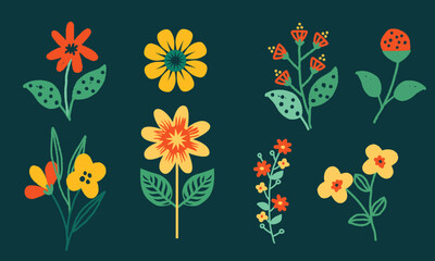Set of Flat Flowers Vector Illustration