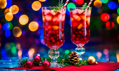 beautiful Christmas different cocktails. Selective focus.