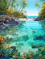 Turquoise Caribbean Shorelines: Stream Art Unfolding Freshwater Streams to the Sea