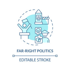 Far-right politics soft blue concept icon. Xenophobia movement. Socialistic ideology, authoritarianism. Traditional values. Round shape line illustration. Abstract idea. Graphic design. Easy to use