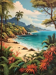 Turquoise Caribbean Shorelines vintage painting: Old-Timey Beach Scene