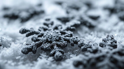 Detailed close-up view of single snowflake resting on ground. Suitable for various winter-themed projects