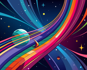 space background comet meteor shower sky stars planet futuristic science bright beautiful vector illustration