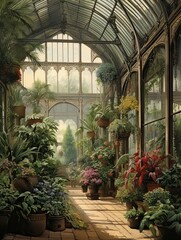 Victorian Greenhouse Botanicals: A Breathtaking Canvas Print Landscape Showcasing Plant Haven Views