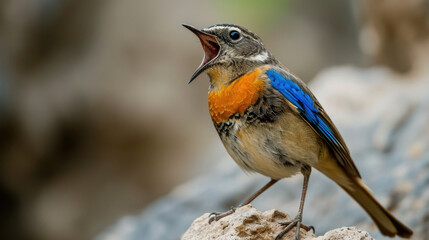 Small bird perched on rock. Suitable for nature and wildlife themes