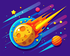 space background comet meteor shower sky stars planet futuristic science bright beautiful vector illustration