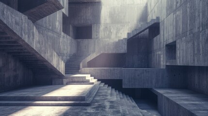 Side view architecture of concrete or bare mortar staircase at building