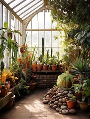 Fototapeta na wymiar Victorian Greenhouse Botanicals: Arid Plant Conservatory Oasis