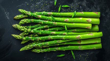 Green juicy pods of asparagus on a board. Healthy organic food. Super food