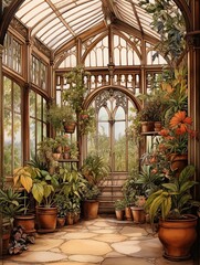 Victorian Greenhouse: A Vibrant Collection of Earth Tones and Natural Botanical Art