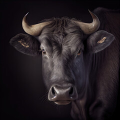 Naklejka premium Majestic Water Buffalo Portrait with Dark Studio Background