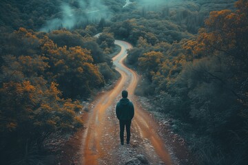 dilemma of choice with an image of a person standing at a crossroads, surrounded by multiple paths leading in different directions